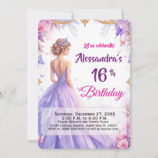 Invitación Cumpleaños elegante y floral con vestido azul edit
