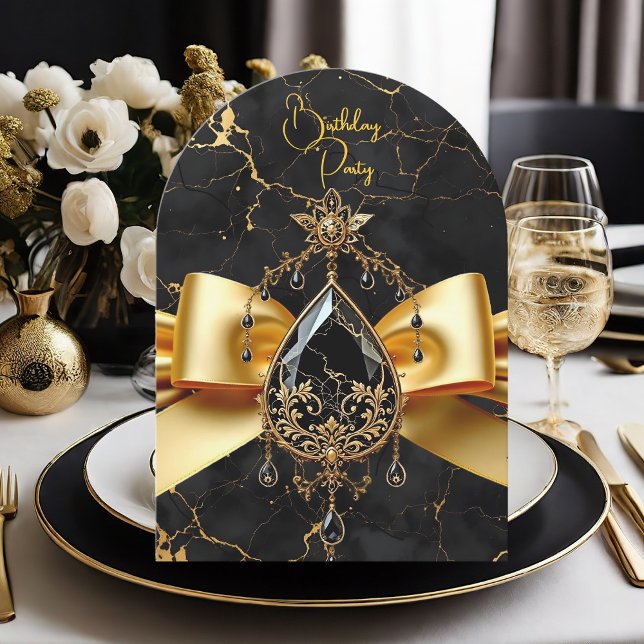Invitación Cumpleaños Elite Mármol Negro Dorado Joya (Subido por el creador)