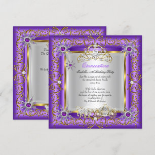 Invitación Cumpleaños Elite Princesa Quinceañera Dorado Púrpu