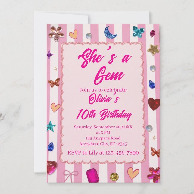 Invitación Cumpleaños Ella es una joya  (Anverso)