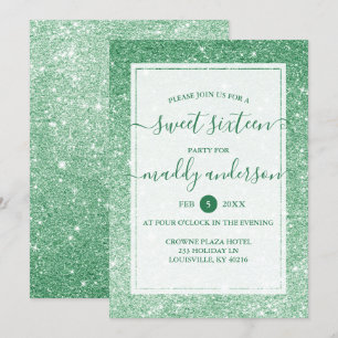 Invitación Cumpleaños Emerald Faux Glitter Elegante Dulces 16