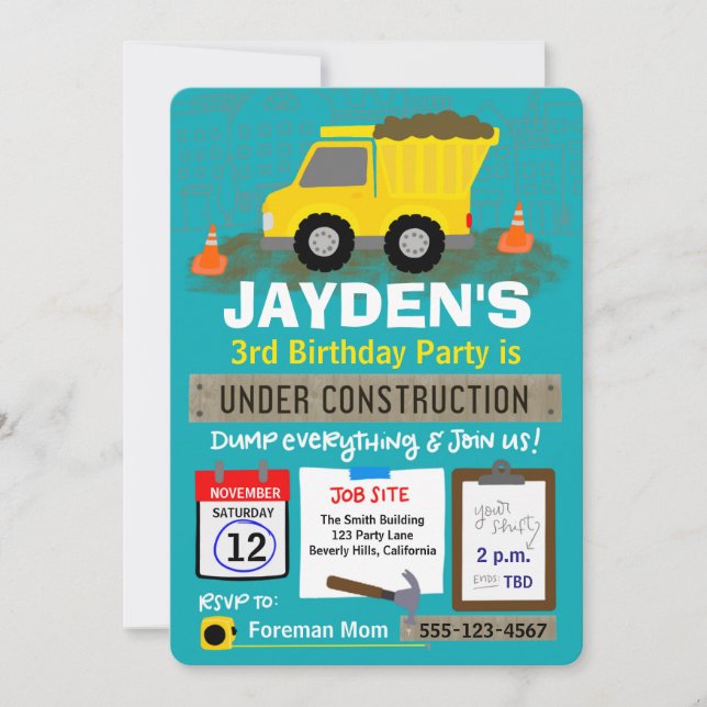 Invitación Cumpleaños En Construcción (Anverso)