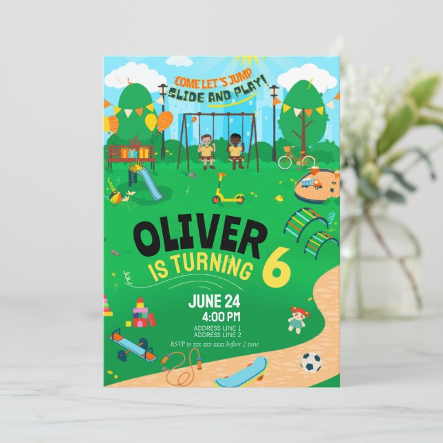 Invitación Cumpleaños en cualquier área de juegos cubierta pa (Anverso de pie)