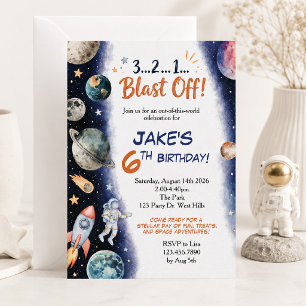 Invitación Cumpleaños en el espacio Cohete del espacio exte