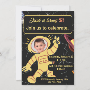 Invitación Cumpleaños en el Espacio Exterior Nombre del Astro
