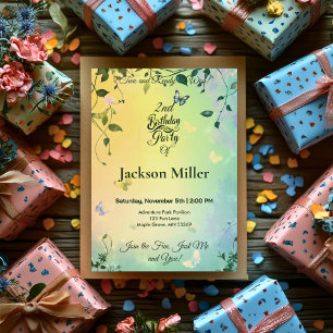 Invitación Cumpleaños en el Jardín de Mariposas - Gatito y Gl