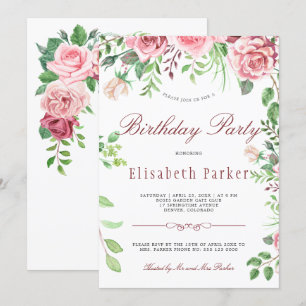 Invitación Cumpleaños en el jardín de rosas rojas y rosadas