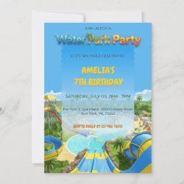 Invitación Cumpleaños en el parque acuático con tobogán de ag