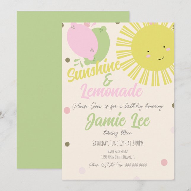 Invitación Cumpleaños en el parque con limonada de limón y li (Anverso / Reverso)