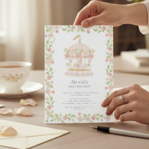 Invitación Cumpleaños en el tiovivo del jardín de rosas paste