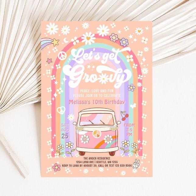 Invitación CUMPLEAÑOS EN FURGONETA Let's Get Groovy PARA CUAL (Subido por el creador)