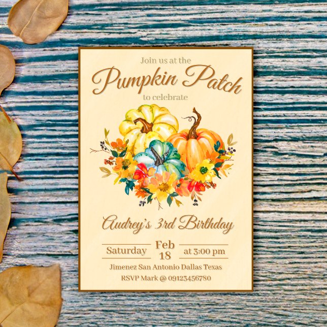 Invitación Cumpleaños en la parcela de calabazas (Pumpkin Patch Birthday Invitation)