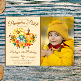 Invitación Cumpleaños en la parcela de calabazas con foto