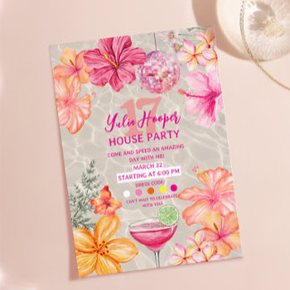 Invitación Cumpleaños en la piscina de Hibiscus con Bola de D