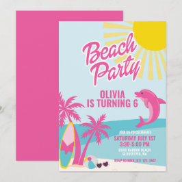 Invitación Cumpleaños en la playa de Malibú rosa