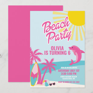 Invitación Cumpleaños en la playa de Malibú rosa