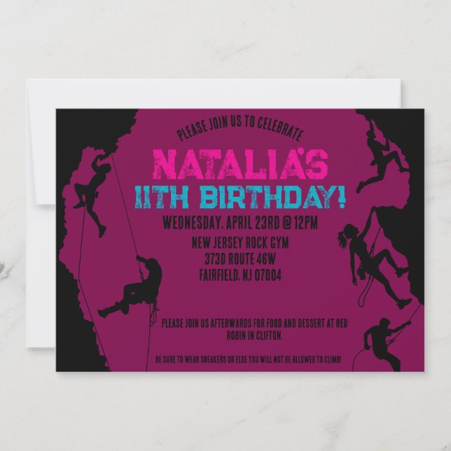 Invitación Cumpleaños en la sala de escalada en roca (Anverso)