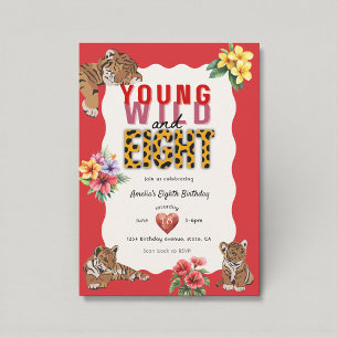 Invitación Cumpleaños en la selva de Young Wild y ocho tigres