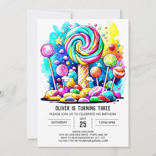 Invitación Cumpleaños en línea de personalizado Candyland (Anverso)