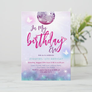 Invitación Cumpleaños en mi era púrpura y azul de música