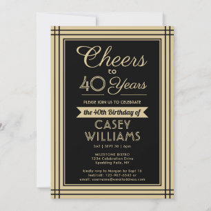 Invitación Cumpleaños en negro y dorado con 4 fotos de Cheers