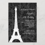 Invitación Cumpleaños en París (negro)<br><div class="desc">Un tono delicado en el tono de damasco acentúa esta invitación de temática parisina. Se muestra en el documento básico; sin embargo,  recomiendo el peso y la textura del papel de lino.</div>