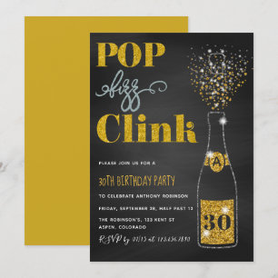Invitación Cumpleaños en pizarra con tiza de brillo y burbuja