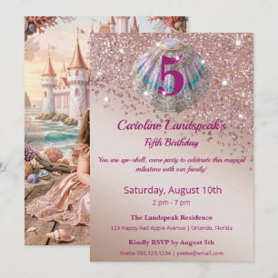Invitación Cumpleaños encantador de 5 años con brillo dorado