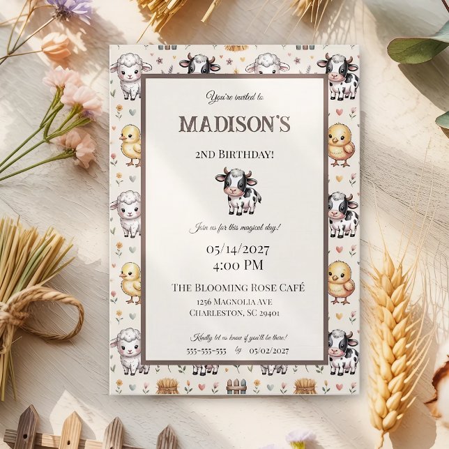 Invitación Cumpleaños encantador de vaca de granja en acuarel (Subido por el creador)