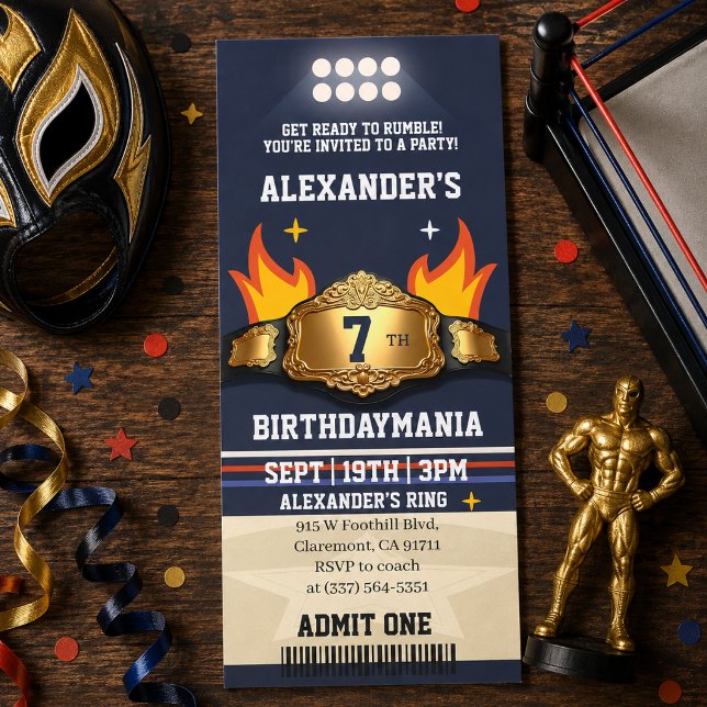 Invitación Cumpleaños Entrada Cinturón de Lucha Libre (Subido por el creador)