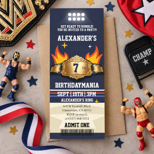 Invitación Cumpleaños Entrada Cinturón de Lucha Libre