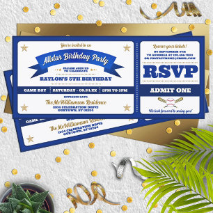 Invitación Cumpleaños Entrada de béisbol Allstar Azul y Blanc