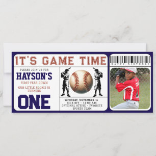Invitación Cumpleaños Entrada de Béisbol del Primer Año 1er C