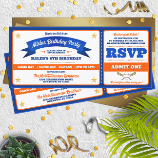 Invitación Cumpleaños Entrada de béisbol Estrella Azul y Nara