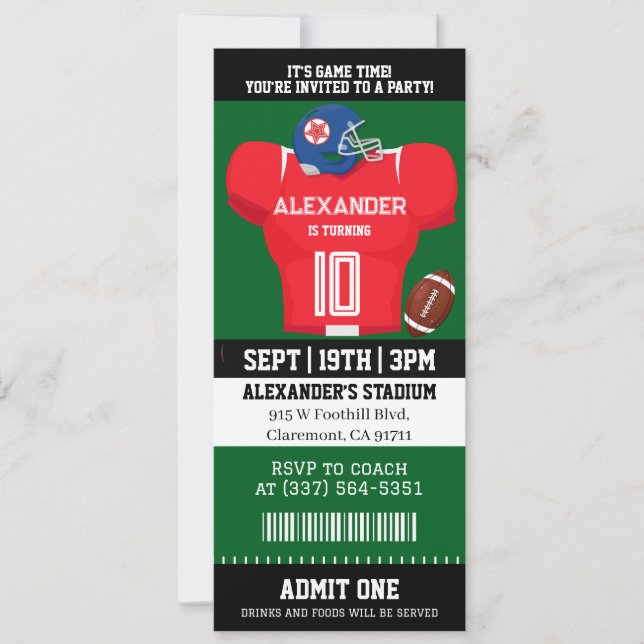 Invitación Cumpleaños Entrada de Jersey de Fútbol (Anverso)