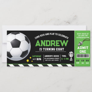 Invitación Cumpleaños Entrada Fútbol Moderno Verde Personal