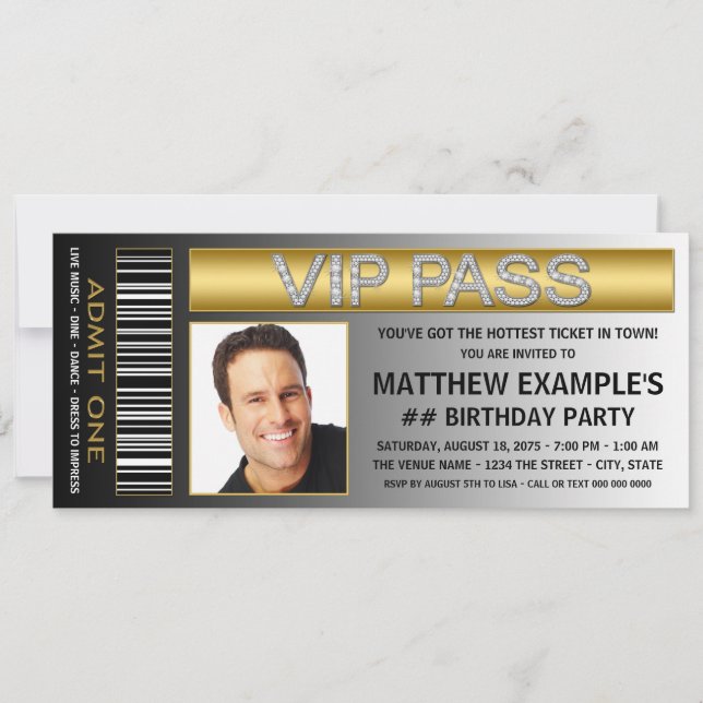 Invitación Cumpleaños Entrada Hombre Fiesta (Anverso)