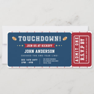 Invitación Cumpleaños Entrada Primer Año Touchdown Fútbol