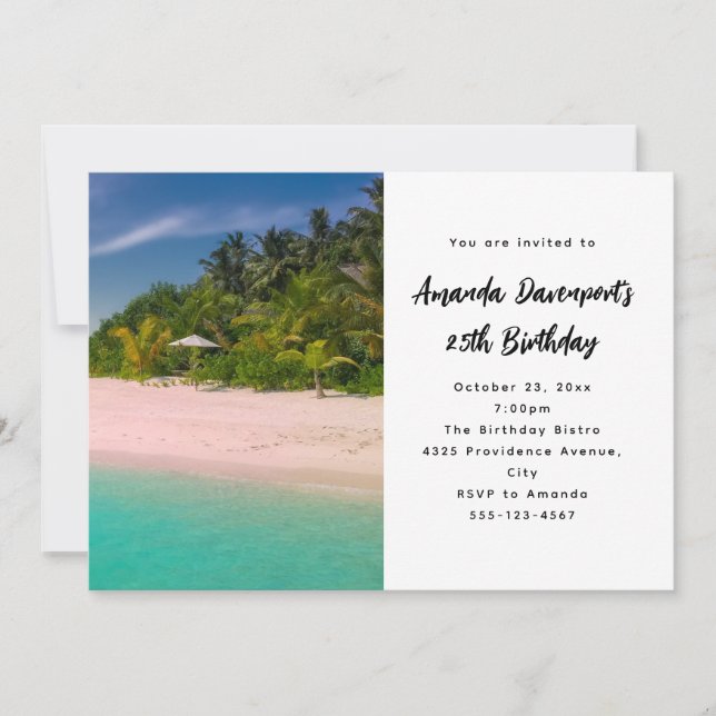 Invitación Cumpleaños Escénico de Playa Tropical Océano Acuam (Anverso)