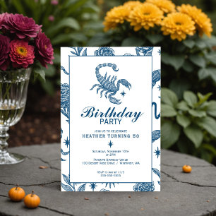 Invitación Cumpleaños Escorpio Elegante Toile Escorpio Celest