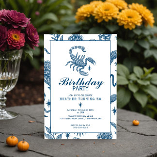 Invitación Cumpleaños Escorpio Elegante Toile Escorpio Celest