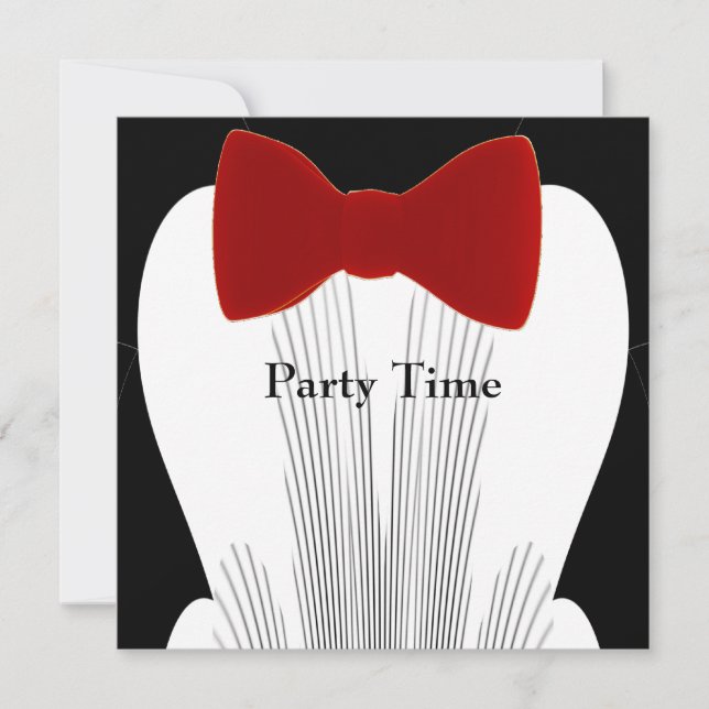 Invitación Cumpleaños Esmoquin Corbata Roja (Anverso)