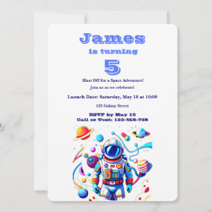 Invitación Cumpleaños Espacial de 5 Años Astronauta Personali