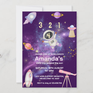 Invitación Cumpleaños espacial de astronauta niña