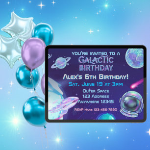 Invitación Cumpleaños Espacial Galáctico Holográfico