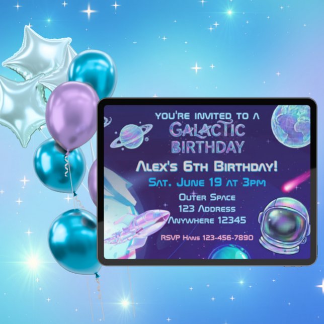 Invitación Cumpleaños Espacial Galáctico Holográfico (Subido por el creador)