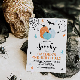 Invitación Cumpleaños espeluznante de Halloween Calabazas azu