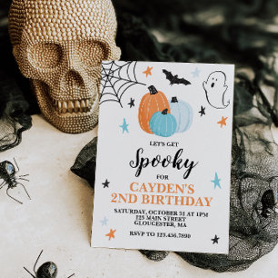 Invitación Cumpleaños espeluznante de Halloween Calabazas azu
