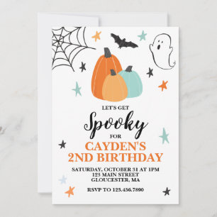 Invitación Cumpleaños espeluznante de Halloween Calabazas Azu