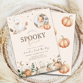 Invitación Cumpleaños espeluznante de Halloween en beige Uno 
